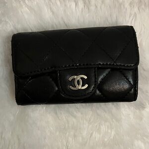 CHANEL Black Quilted Keyholder Silver Hardware